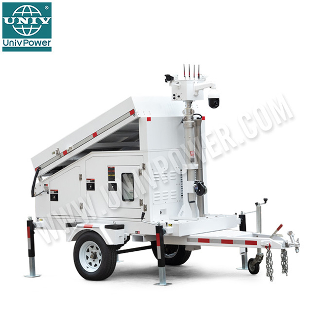 Trailer giám sát tháp đèn năng lượng mặt trời di động với máy phát điện động cơ diesel nhãn hiệu tùy chọn